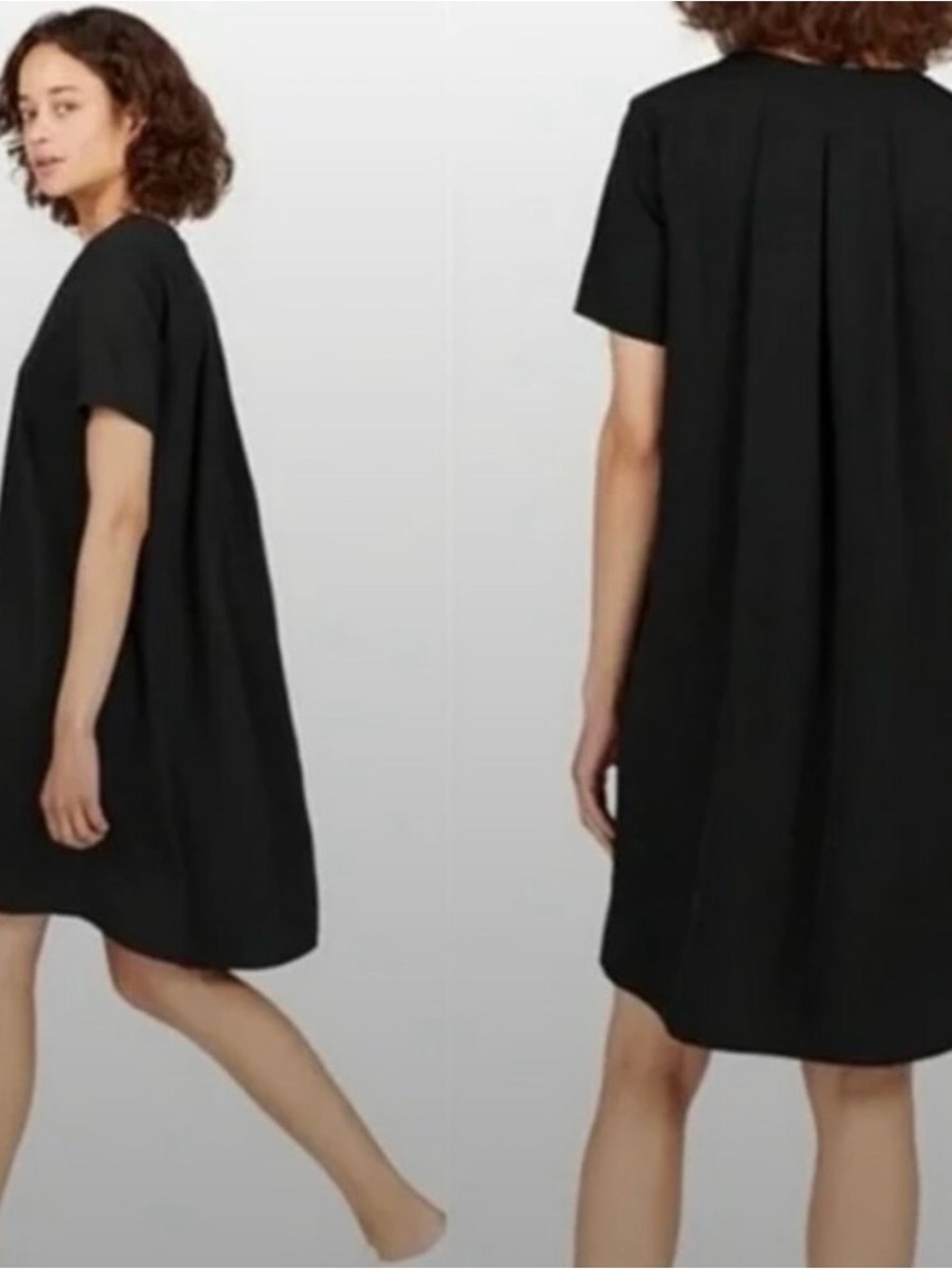 Everlane Black Sz Japanese Go-Weave Shift Short Sleeve Round Neck Dress Pockets